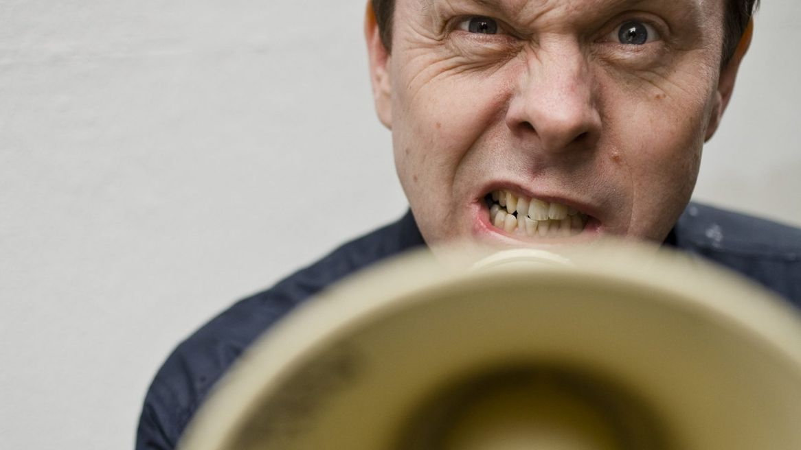 Comedian with a megaphone